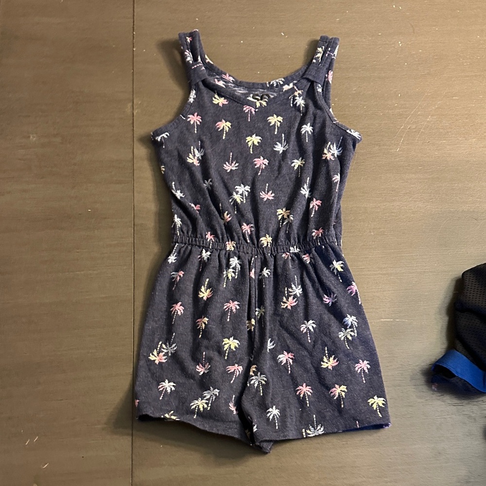 SO Kids Tropical Print Romper - Dark Blue with Multicolor Palms